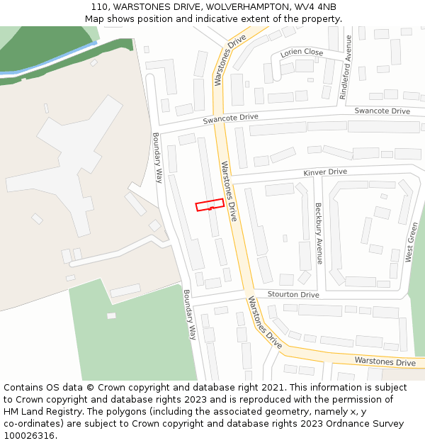 110, WARSTONES DRIVE, WOLVERHAMPTON, WV4 4NB: Location map and indicative extent of plot