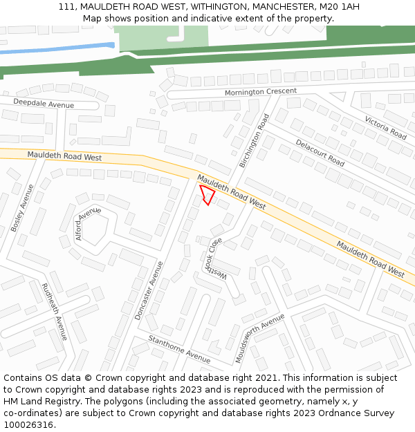 111, MAULDETH ROAD WEST, WITHINGTON, MANCHESTER, M20 1AH: Location map and indicative extent of plot