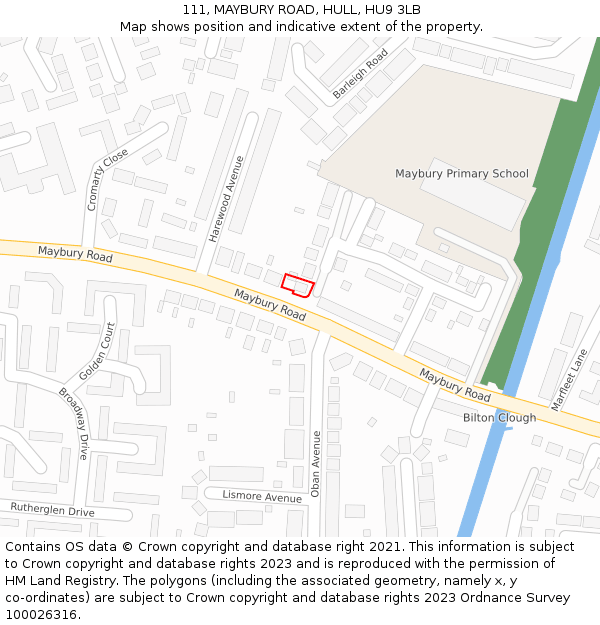 111, MAYBURY ROAD, HULL, HU9 3LB: Location map and indicative extent of plot