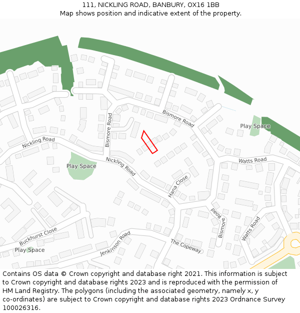 111, NICKLING ROAD, BANBURY, OX16 1BB: Location map and indicative extent of plot