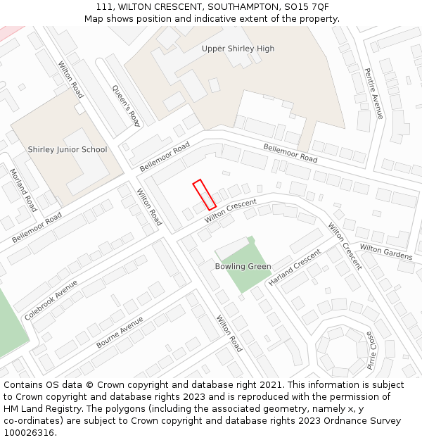 111, WILTON CRESCENT, SOUTHAMPTON, SO15 7QF: Location map and indicative extent of plot
