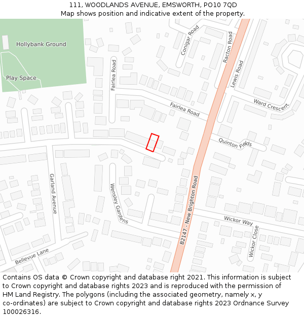 111, WOODLANDS AVENUE, EMSWORTH, PO10 7QD: Location map and indicative extent of plot