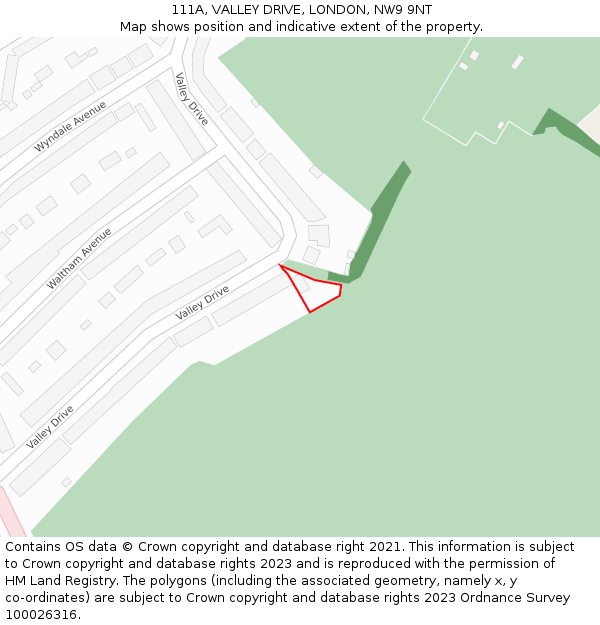 111A, VALLEY DRIVE, LONDON, NW9 9NT: Location map and indicative extent of plot
