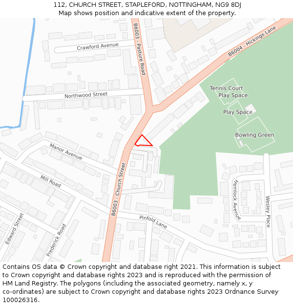 112, CHURCH STREET, STAPLEFORD, NOTTINGHAM, NG9 8DJ: Location map and indicative extent of plot