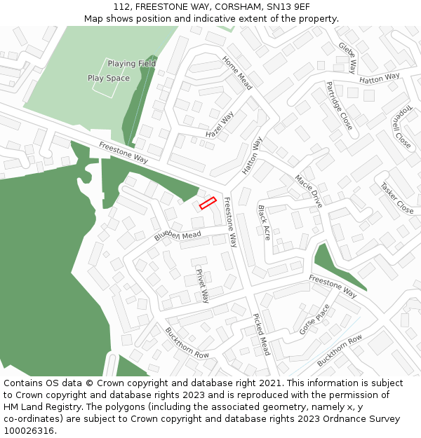 112, FREESTONE WAY, CORSHAM, SN13 9EF: Location map and indicative extent of plot