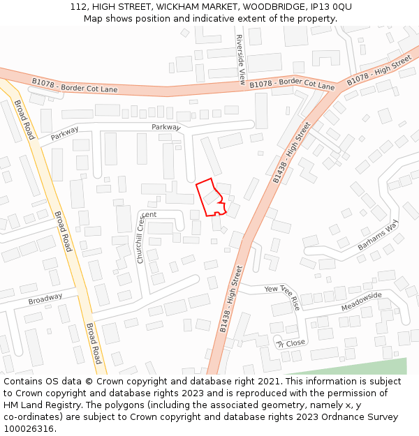 112, HIGH STREET, WICKHAM MARKET, WOODBRIDGE, IP13 0QU: Location map and indicative extent of plot