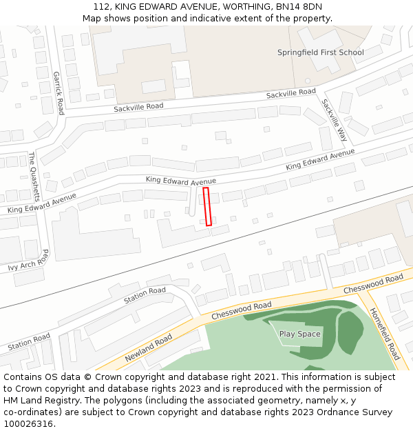 112, KING EDWARD AVENUE, WORTHING, BN14 8DN: Location map and indicative extent of plot