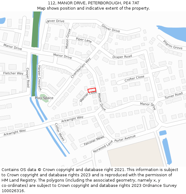 112, MANOR DRIVE, PETERBOROUGH, PE4 7AT: Location map and indicative extent of plot