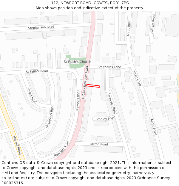 112, NEWPORT ROAD, COWES, PO31 7PS: Location map and indicative extent of plot