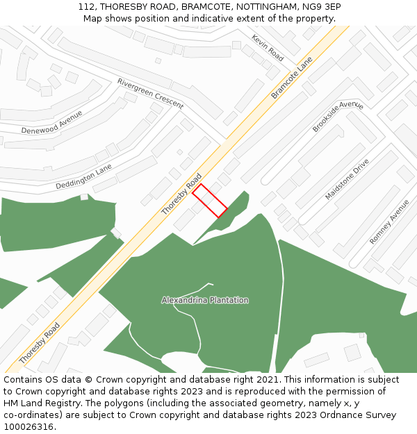 112, THORESBY ROAD, BRAMCOTE, NOTTINGHAM, NG9 3EP: Location map and indicative extent of plot