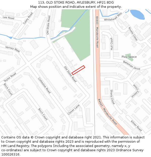 113, OLD STOKE ROAD, AYLESBURY, HP21 8DG: Location map and indicative extent of plot