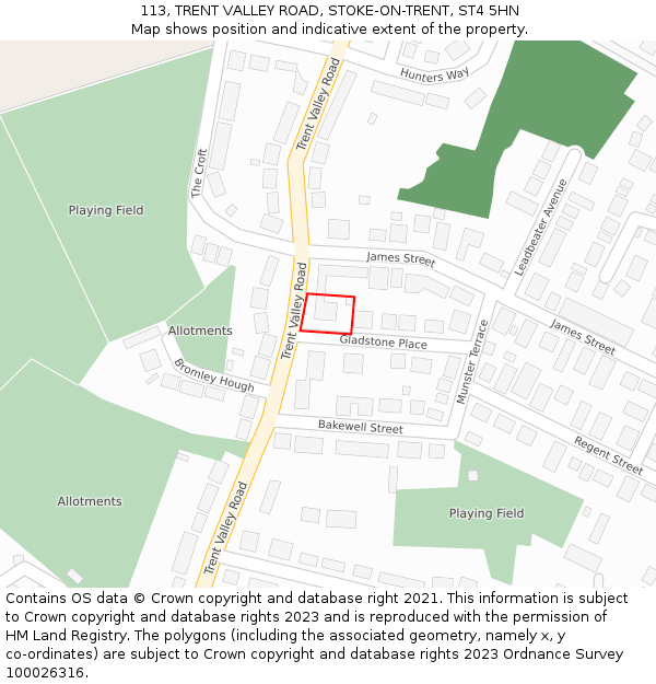 113, TRENT VALLEY ROAD, STOKE-ON-TRENT, ST4 5HN: Location map and indicative extent of plot