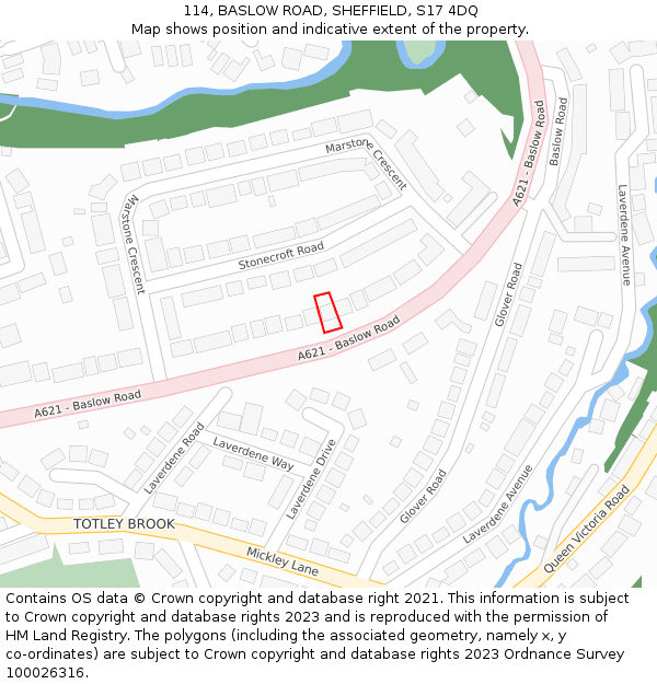 114, BASLOW ROAD, SHEFFIELD, S17 4DQ: Location map and indicative extent of plot