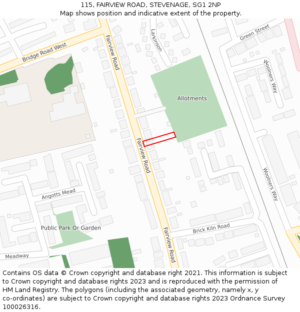 115, FAIRVIEW ROAD, STEVENAGE, SG1 2NP: Location map and indicative extent of plot