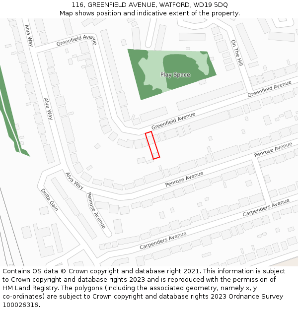 116, GREENFIELD AVENUE, WATFORD, WD19 5DQ: Location map and indicative extent of plot