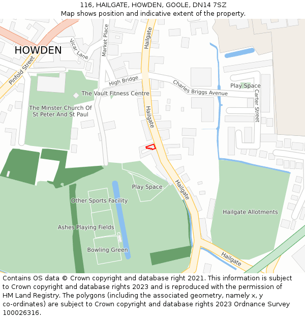 116, HAILGATE, HOWDEN, GOOLE, DN14 7SZ: Location map and indicative extent of plot