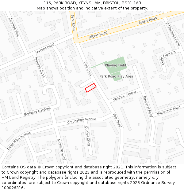 116, PARK ROAD, KEYNSHAM, BRISTOL, BS31 1AR: Location map and indicative extent of plot