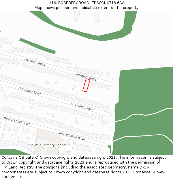 116, ROSEBERY ROAD, EPSOM, KT18 6AA: Location map and indicative extent of plot