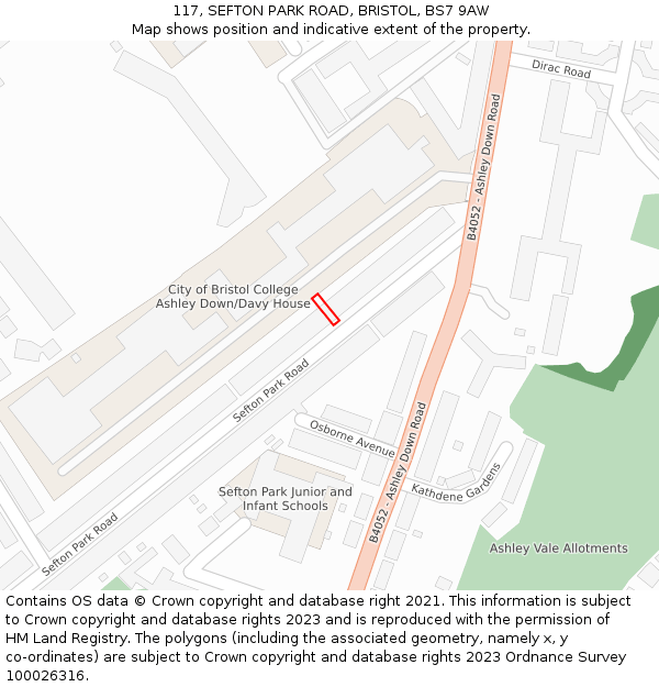 117, SEFTON PARK ROAD, BRISTOL, BS7 9AW: Location map and indicative extent of plot
