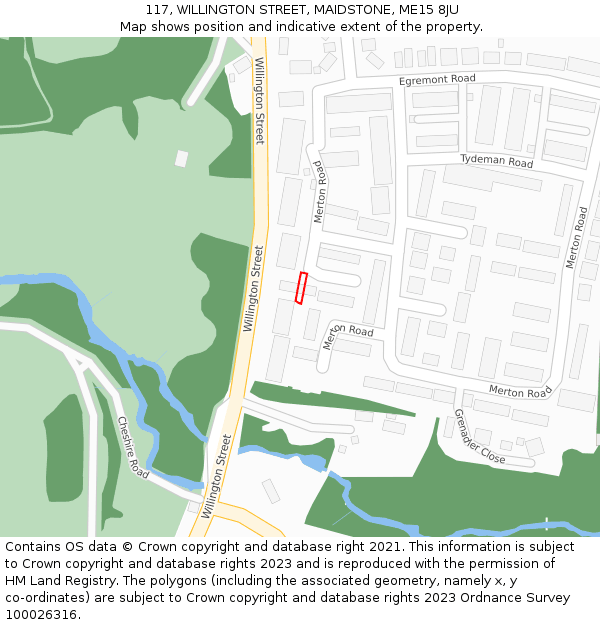 117, WILLINGTON STREET, MAIDSTONE, ME15 8JU: Location map and indicative extent of plot