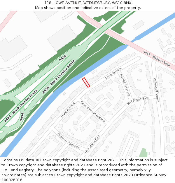 118, LOWE AVENUE, WEDNESBURY, WS10 8NX: Location map and indicative extent of plot