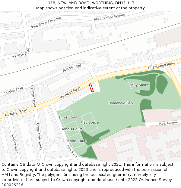 118, NEWLAND ROAD, WORTHING, BN11 1LB: Location map and indicative extent of plot