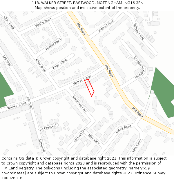 118, WALKER STREET, EASTWOOD, NOTTINGHAM, NG16 3FN: Location map and indicative extent of plot