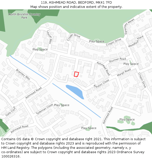 119, ASHMEAD ROAD, BEDFORD, MK41 7FD: Location map and indicative extent of plot