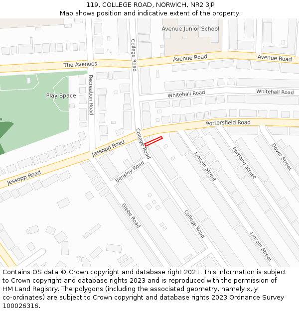 119, COLLEGE ROAD, NORWICH, NR2 3JP: Location map and indicative extent of plot