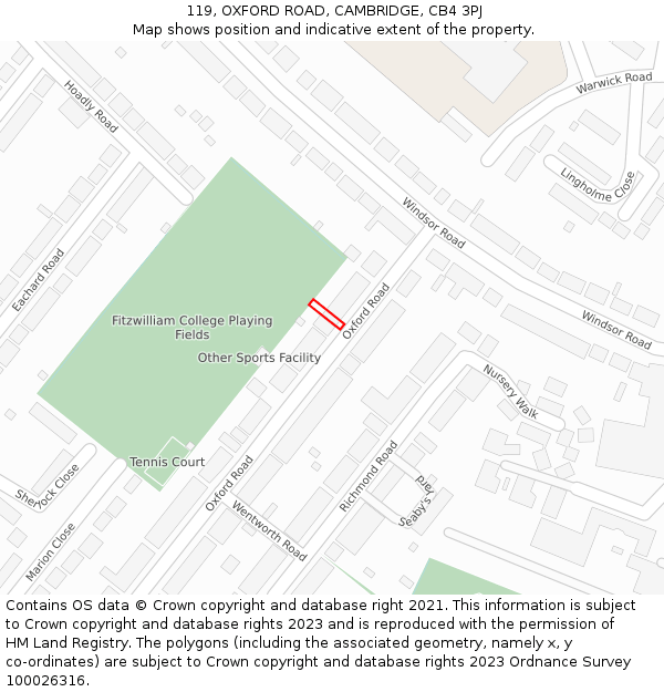 119, OXFORD ROAD, CAMBRIDGE, CB4 3PJ: Location map and indicative extent of plot