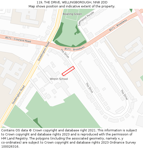 119, THE DRIVE, WELLINGBOROUGH, NN8 2DD: Location map and indicative extent of plot
