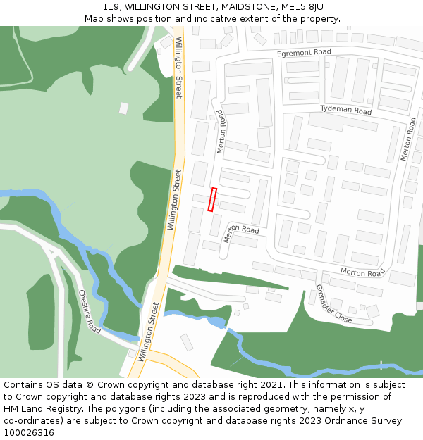 119, WILLINGTON STREET, MAIDSTONE, ME15 8JU: Location map and indicative extent of plot