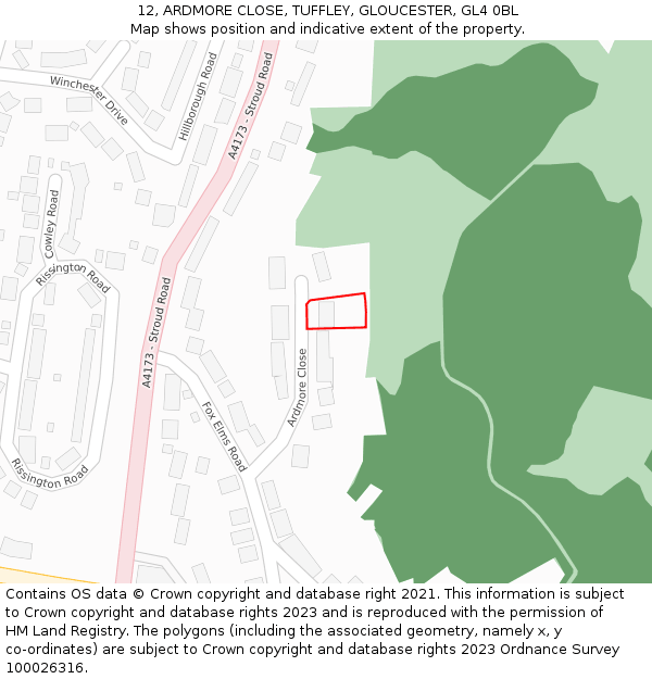 12, ARDMORE CLOSE, TUFFLEY, GLOUCESTER, GL4 0BL: Location map and indicative extent of plot