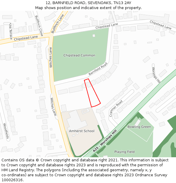 12, BARNFIELD ROAD, SEVENOAKS, TN13 2AY: Location map and indicative extent of plot