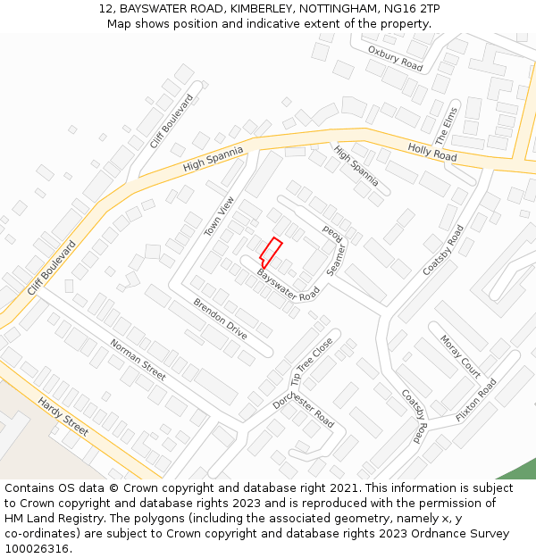 12, BAYSWATER ROAD, KIMBERLEY, NOTTINGHAM, NG16 2TP: Location map and indicative extent of plot