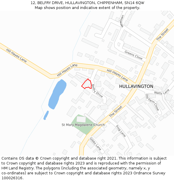 12, BELFRY DRIVE, HULLAVINGTON, CHIPPENHAM, SN14 6QW: Location map and indicative extent of plot