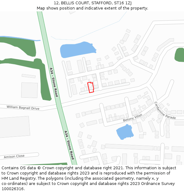 12, BELLIS COURT, STAFFORD, ST16 1ZJ: Location map and indicative extent of plot