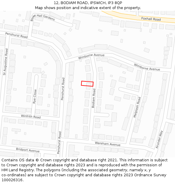 12, BODIAM ROAD, IPSWICH, IP3 8QP: Location map and indicative extent of plot