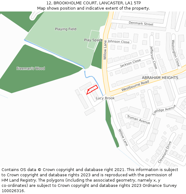 12, BROOKHOLME COURT, LANCASTER, LA1 5TP: Location map and indicative extent of plot
