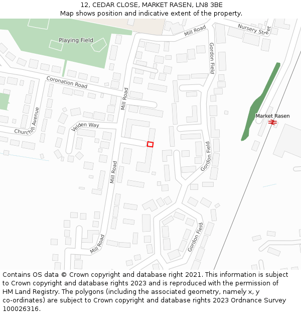 12, CEDAR CLOSE, MARKET RASEN, LN8 3BE: Location map and indicative extent of plot