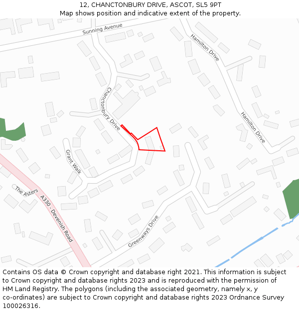 12, CHANCTONBURY DRIVE, ASCOT, SL5 9PT: Location map and indicative extent of plot