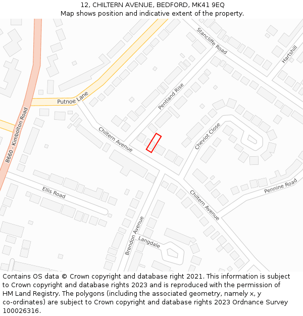 12, CHILTERN AVENUE, BEDFORD, MK41 9EQ: Location map and indicative extent of plot