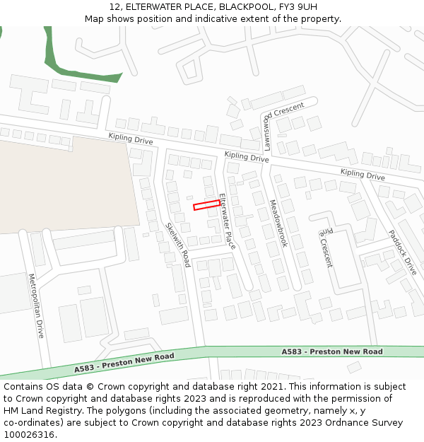 12, ELTERWATER PLACE, BLACKPOOL, FY3 9UH: Location map and indicative extent of plot