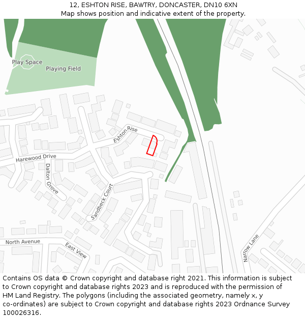 12, ESHTON RISE, BAWTRY, DONCASTER, DN10 6XN: Location map and indicative extent of plot