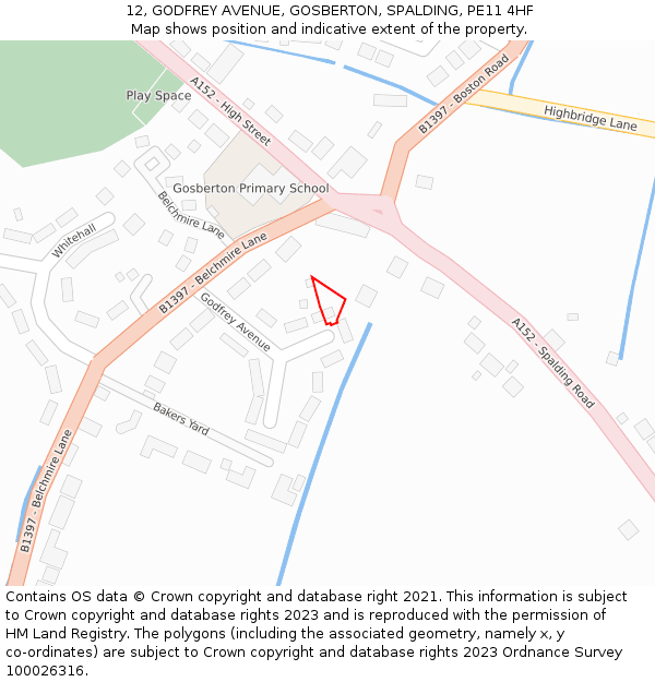 12, GODFREY AVENUE, GOSBERTON, SPALDING, PE11 4HF: Location map and indicative extent of plot