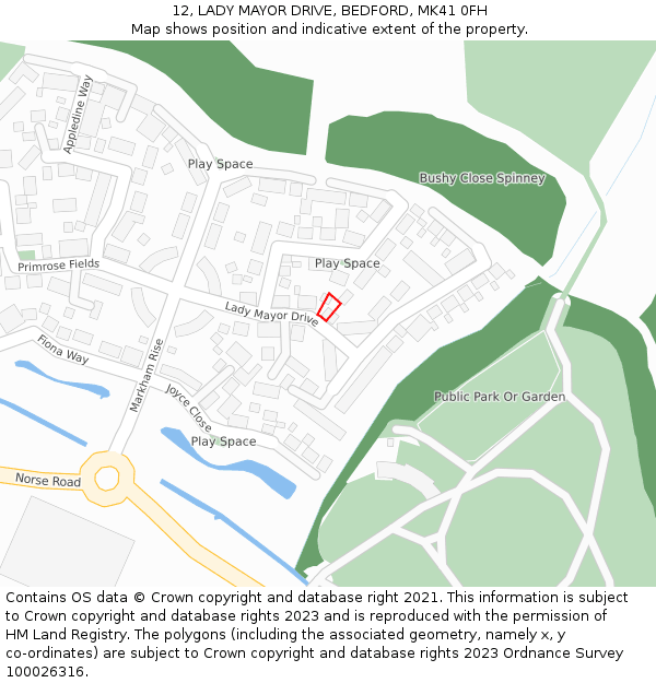 12, LADY MAYOR DRIVE, BEDFORD, MK41 0FH: Location map and indicative extent of plot
