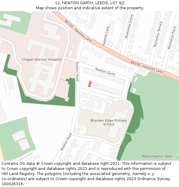 12, NEWTON GARTH, LEEDS, LS7 4JZ: Location map and indicative extent of plot