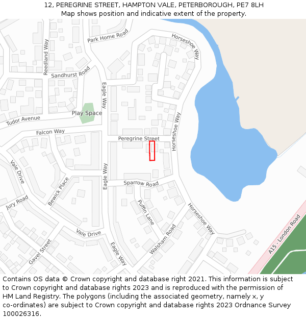 12, PEREGRINE STREET, HAMPTON VALE, PETERBOROUGH, PE7 8LH: Location map and indicative extent of plot