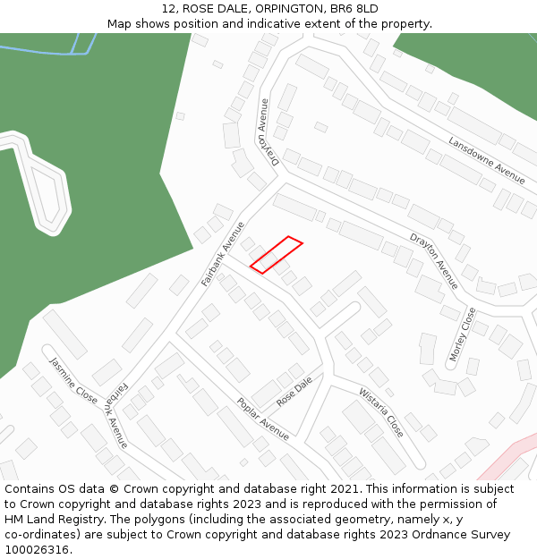 12, ROSE DALE, ORPINGTON, BR6 8LD: Location map and indicative extent of plot
