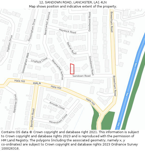12, SANDOWN ROAD, LANCASTER, LA1 4LN: Location map and indicative extent of plot